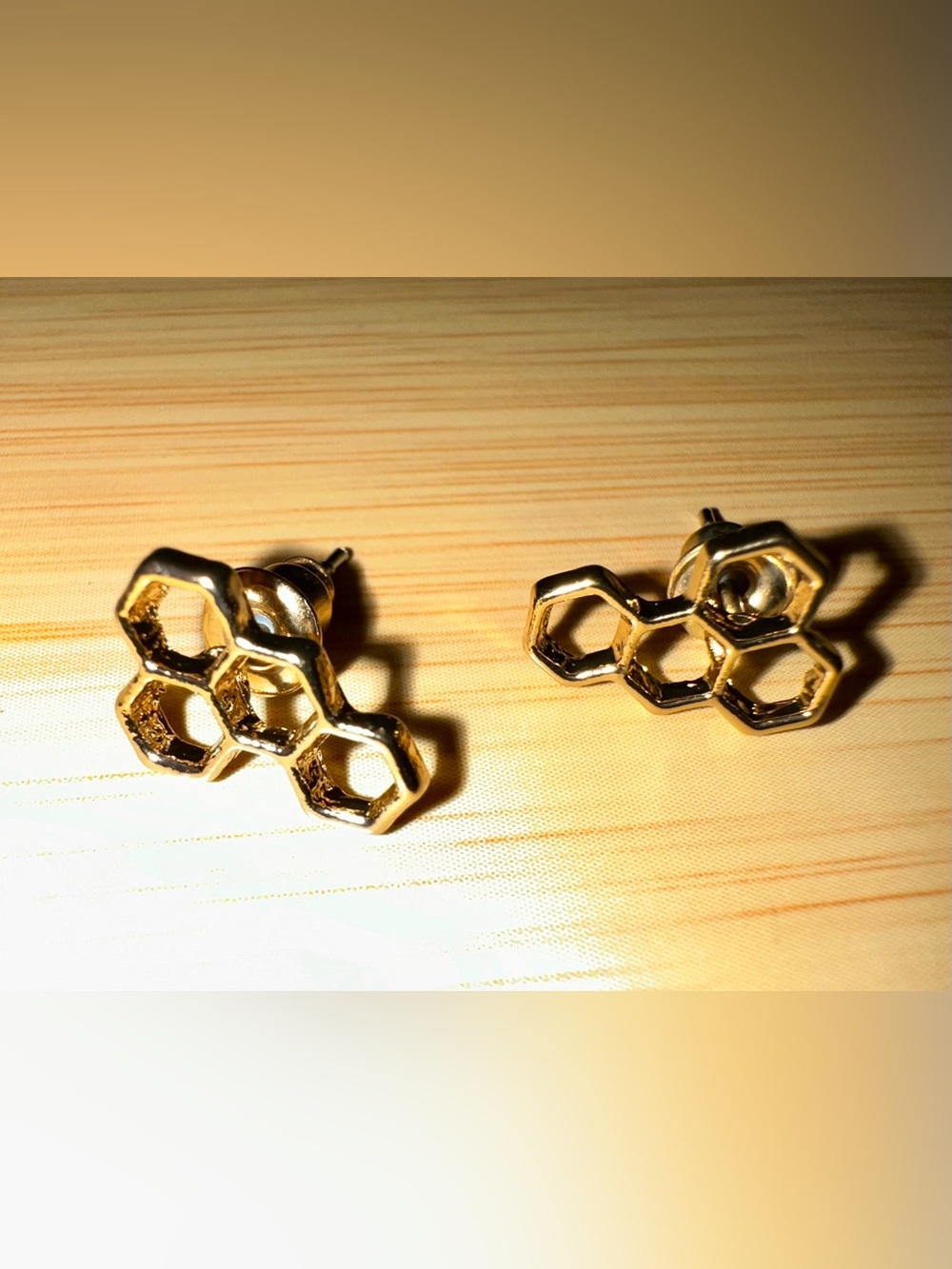 Gold-tone Honeycomb Hexagon Stud Earrings - Women Jewelry